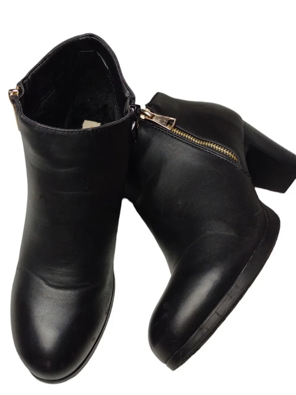 Patrizia Spring Step Black Faux Leather Ankle Mid Heel Zipper Boots Size 9 EU 40